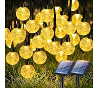 btfarm 2 Paquete 15M Guirnaldas Luces Exterior Solar, 50LED Luces Solares Led Exterior Jardin, 8 Modos Impermeable Cadena de Guirnalda Solar Cristal, Terraza, Patio, Fiesta, Navidad, Blanco Cálido