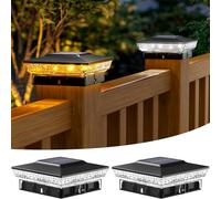 btfarm 2 Paquete 4x4 Farola Solar Exterior, 16LED Luz Solar Exterior jardin, 2 Modos IP64 Impermeable Luz de Camino Lámpara de Poste para Patio Jardín, Blanco Cálido/Frío