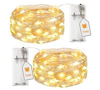 btfarm 2 Paquete Guirnalda Luces Pilas con Temporizador, 2M 20 LED Guirnalda Luces Interior, Alambre Cobre Impermeable Luces de Cadena, Decoración de Habitacion Navidad Exterior Jardin-Blanco Cálido
