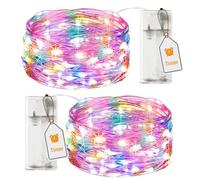 btfarm 2 Paquete Guirnalda Luces Pilas con Temporizador, 2M 20 LED Guirnalda Luces Interior, Alambre Cobre Impermeable Luces de Cadena, Decoración de Habitacion Navidad Exterior Jardin-Multicoloured