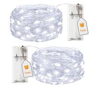 btfarm 2 Paquete Guirnalda Luces Pilas con Temporizador, 2M 20 LED Guirnalda Luces Interior, Alambre Cobre Impermeable Luces de Cadena, Decoración de Habitacion Navidad Exterior Jardin-Blanco Frío
