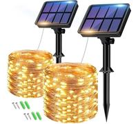 btfarm 2 Paquete Guirnaldas Luces Exterior Solar, Totalmente 16M 160LED 8 Modos IP65 Luces Solares LED Exterior Luz Solar Exterior Cadena para Terraza, Fiestas, Bodas, Patio, Jardines (Blanco Calido)