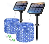btfarm 2 Paquete Guirnaldas Luces Exterior Solar, Totalmente 16M 160LED 8 Modos IP65 Luces Solares LED Exterior Luz Solar Exterior Cadena para Terraza, Fiestas, Bodas, Patio, Jardines (Azul)