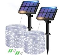 btfarm 2 Paquete Guirnaldas Luces Exterior Solar, Totalmente 16M 160LED 8 Modos IP65 Luces Solares LED Exterior Luz Solar Exterior Cadena para Terraza, Fiestas, Bodas, Patio, Jardines (Blanco Frío)