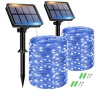 btfarm 2 Paquete Guirnaldas Luces Exterior Solar, Totalmente 30M 300 LED, 8 Modos Cadena de Luces Decoracion para Terraza, Fiestas, Bodas, Patio, Jardines (Azul)