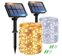 btfarm 2 Paquete Guirnaldas Luces Exterior Solar, Totalmente 30M 300 LED, 8 Modos Cadena de Luces Decoracion para Terraza, Fiestas, Bodas, Jardines-Blanco Cálido+Frío
