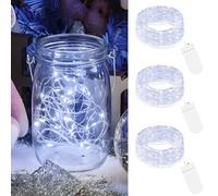 btfarm 3 unidades de luces LED con batería pequeña, 2 m, 20 ledes, alambre plateado, funciona con pilas, micro alambre, impermeable, para Navidad, bodas, fiestas, decoración, color blanco frío