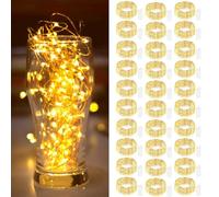 btfarm 30 luces LED con pilas, 2 m, 20 ledes, cable plateado, funciona con pilas, micro cadena de luz, resistente al agua, para Navidad, bodas, fiestas, decoración interior, color blanco cálido