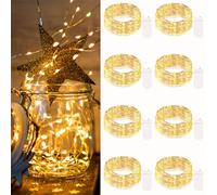 btfarm 8 unidades de 20 luces LED Mini cadena de luces con batería pequeña, 2m de alambre plateado, pequeñas cadenas de luces, funciona con pilas, micro cadena de luces de alambre para interior