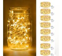 btfarm Guirnalda LED Luz [8 Paquete/2M] 20 LED con Pilas, Impermeable Fairy Lights Cadena Lucecitas Decorativas para Interior Decoración Bodas Fiesta - Blanco Cálido