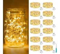 btfarm Guirnalda Luces Pilas [12 Paquete/2M] 20LED Luces LED con Pilas, Impermeable Fairy Lights Cadena Luces a Pilas Lucecitas Decorativas para Interior Decoración Bodas Fiesta - Blanco Cálido