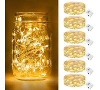 btfarm Guirnalda Luces Pilas [6 Paquete/2M] 20LED Luces LED con Pilas, Impermeable Fairy Lights Cadena Luces a Pila Lucecitas Decorativas para Interior Decoración Bodas Fiesta - Blanco Cálido