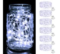 btfarm Guirnalda Luces Pilas [6 Paquete/2M] 20LED Luces LED con Pilas, Impermeable Fairy Lights Cadena Luces a Pilas Lucecitas Decorativas para Interior Decoración Bodas Fiesta - Blanco Frío