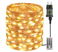 btfarm - Guirnalda luminosa con mando a distancia, 10 m, 100 LED, guirnalda interior con temporizador IP65, impermeable, 8 modos de cobre, hilo de hadas para exterior, Navidad, boda, fiesta, Navidad
