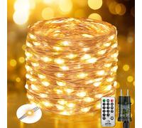 btfarm - Guirnalda luminosa interior con mando a distancia, 30 + 5 m, 300 LED, guirnalda exterior con temporizador IP65, impermeable, 8 modos de cobre, hilo Fairy Lights para dormitorio, Navidad, boda