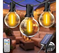 btfarm Guirnaldas Luces Exterior Solar Mando a Distancia, 10M 14+1 G40 Bombillas Solares LED Exterior Jardin, Impermeable 8 Modos Guirnalda Solares para Jardín Patio Café Fiesta Terraza, Blanco Cálido