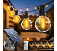 btfarm Guirnaldas Luces Exterior Solar Mando a Distancia, 20M 25+2 G40 Bombillas Solares LED Exterior Jardin, Impermeable 8 Modos Guirnalda Solares para Jardín Patio Café Fiesta Terraza, Blanco Cálido