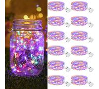 btfarm - Lote de 12 mini guirnaldas LED con pila, 2 m, 20 LED, 3 modos de batería, IP65, impermeable, pequeña guirnalda luminosa LED, interior, decoración para jardín, habitación, boda, fiesta,