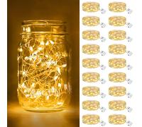 btfarm - Lote de 18 mini guirnaldas LED con pila, 2 m, 20 LED, 3 modos, impermeable, pequeña guirnalda luminosa LED, interior, decoración para jardín, habitación, boda, fiesta, Navidad, blanco cálido