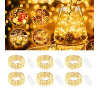 btfarm - Lote de 6 guirnaldas luminosas con pila, 2 m 20 LED, guirnalda luminosa, impermeable, hilo plateado, guirnalda interior para bricolaje, fiesta, boda, Navidad, terraza, habitación, blanco