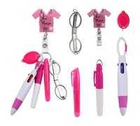 BTFO 6 Uds Juego de Bolígrafos para Enfermeras, Bolígrafos para Insignias para Enfermeras que Incluye Rotulador Bolígrafo Retráctil Tijeras Plegables Linterna (Rosa, Insignia con Forma Camisa)