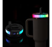 BTFO Tapa de Vaso con Pajita y LED de Colores para Stanley Quencher H2.0/ProTour 1200ml, 12 Modos Flash y Sensor Temperatura Compatible con Stanley Cup (Negro)