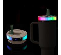 BTFO Tapa de Vaso con Pajita y LED de Colores para Stanley Quencher H2.0/ProTour 1200ml, 12 Modos Flash y Sensor Temperatura Compatible con Stanley Cup (Verde)
