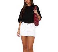 BTFONIA Falda Vaquera Mini para Mujer, Informal, elástica, Ajustada, de Cintura Alta, de Mezclilla(White,L)