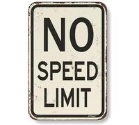 BTFSigns Letrero de aluminio con texto en inglés "No Speed Limit" (15,24 x 20,32 cm), diseño retro blanco y negro