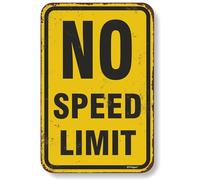 BTFSigns Letrero de aluminio con texto en inglés "No Speed Limit" de 20,3 x 30,5 cm - Retro amarillo y negro, letrero de metal divertido para cochera y cueva