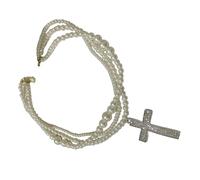 Btgghytr Collar con colgante de cruz de cristal retro con cadena de clavícula de perlas de imitación multicapa para una elegante colección de joyas, collar con colgante de cruces