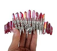 Btgghytr Diadema de cuarzo, diadema de princesa, adornos para el pelo de novia, piedras en bruto, adornos de aleación, decoración diaria para el cabello para mujer