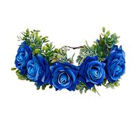 Btgghytr Diadema para mujeres y niñas, corona de pelo floral con cinta, halo ajustable, guirnalda de rosas sintéticas, boda, festival, fiesta, hecha a mano, accesorios para fotos, bonitos accesorios