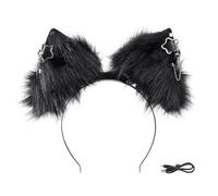 Btgghytr Diadema para mujeres y niñas, diadema recargable con orejas de animal de felpa con propulsado por USB en movimiento para fiestas