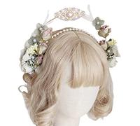 Btgghytr Diadema para mujeres y niñas, elegante corona de primavera, hecha a mano, decoración de flores de Lolita, adorno para el cabello, bonita diadema para el pelo, accesorios para el cabello