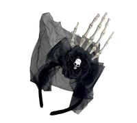 Btgghytr Diadema para mujeres y niñas, estilo temático de terror, diadema ajustable de Halloween con diseño de malla de mano de esqueleto