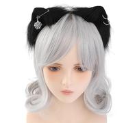 Btgghytr Diadema para mujeres y niñas, hecha a mano, con orejas de gato, con aretes de metal, diademas de felpa para animes, reuniones temáticas, regalo de Navidad para niñas, accesorios para el