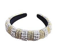 Btgghytr Diadema para mujeres y niñas, joyería barroca, cadena de metal, diadema de lujo, múltiples filas, colorida para aro de pelo con diamantes de imitación, aro de pelo retro, esponja acolchada,