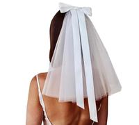 Btgghytr Velo largo de tul con lazo de cinta con clip para el pelo, para matrimonio, boda, celebración, fiesta, peinados para mujeres y niñas