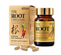 BTGIN The Root Original Suplemento de Ginseng Rojo Coreano Panax - 100% Polvo de Raíz Entera Fina con Fibra Natural y Minerales - Resistencia, Bienestar y Apoyo Inmunitario Sin Cafeína - 60 Cápsulas