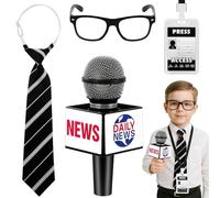 BTHRORO Accesorios de Disfraz de Periodista para Niños, Microfono Juguete, Gafas Disfraz, Pase de Prensa, Corbata Niño para Fiesta de Cosplay Accesorios Disfraces de Halloween Carnaval