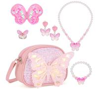 BTHRORO Bolso para Niña Joyas Set, Lindo Mariposa Collar Pulsera Anillo Pendientes Conjunto de Accesorios Pelo Princesa Juegos de Joyas para Niñas Vestirse y Juego de Roles
