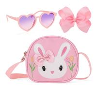BTHRORO Bolso para Niña, Mini Bolso Bandolera de Conejo Gafas de Sol Pinza de pelo con lazo para Niñas Regalos de Cumpleaños Navidad