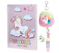 BTHRORO Diario Secreto Niña, Juego de Papelería de Unicornio con Cuaderno A5 Bolígrafo de 6 Colores Monedero de Peluche y Goma de Borrar, Set de Papeleria Unicornio Regalos Niña 5 6 7 8 9 10 Años