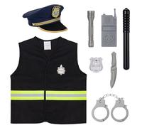 BTHRORO Disfraz de Policía para Niño - 8 Piezas con Chaleco, Gorra, Placa, Esposas, Walkie Talkie y Accesorios de Juguete para Niños - Ideal para Halloween, Fiesta, Carnaval y Juego de Rol de Policía