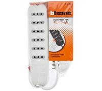 Bticino 3630DB Regleta Slim6 con 6 Tomas de 10 A con Interruptor Lateral Luminoso, Color Blanco