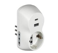 BTICINO Adaptador Advance B3, con Toma Schuko estándar Alemana, USB A + C, 2 Tomas 10 A, Enchufe pequeño 10 A, Toma múltiple, Potencia hasta 1500 W, multiadaptador versátil, Color Blanco, S3613DAC