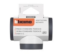 Bticino - Adaptador giratorio S3626DRAC, 2 enchufes Schuko estándar alemán, 2 USB A+C (15W), gran toma 16A giratoria 180°, toma múltiple en 3 lados, potencia hasta 3500 W, versátil, poco