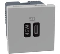 BTICINO Cargador USB tipo C, JG4294C, cargador con 1 puerto USB tipo C, potencia máxima 45 W, Quick Charge, Power Delivery, carga de dispositivos electrónicos, toma eléctrica de pared, 2 módulos, gris