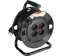 BTICINO Carrete de cable S2620 alargador eléctrico de 20 metros, 4 enchufes Schuko, bipolo, enchufe grande 16 A, interruptor térmico, mango ergonómico, soporte para cables y carrete de cable, color